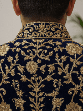 Mid-night Blue Velvet Zardozi Sherwani