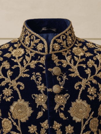 Mid-night Blue Velvet Zardozi Sherwani