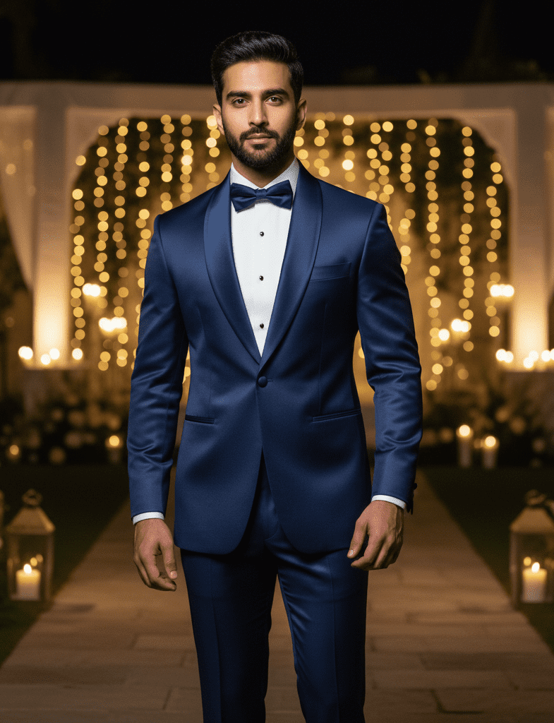 Midnight Blue Satin Bandhgala - Image 4