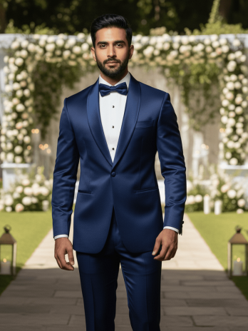 Midnight Blue Satin Bandhgala