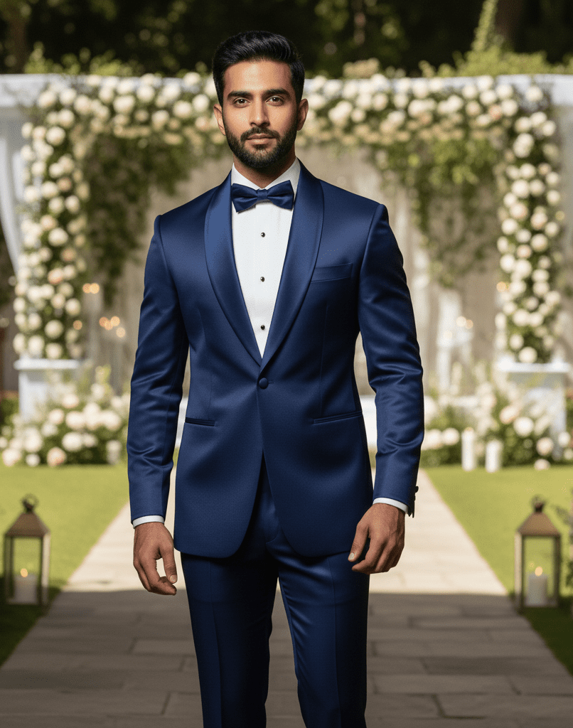 Midnight Blue Satin Bandhgala