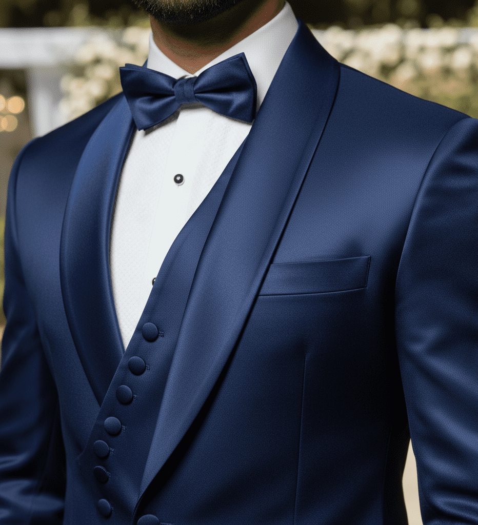 Midnight Blue Satin Bandhgala - Image 3