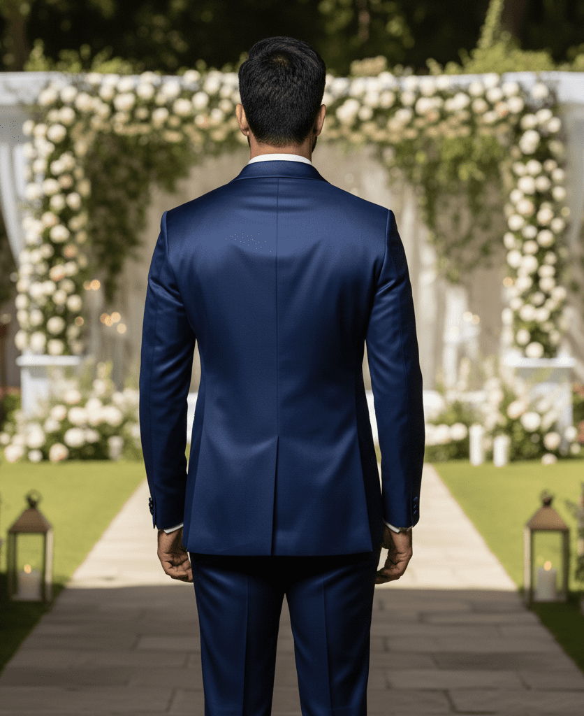 Midnight Blue Satin Bandhgala - Image 2