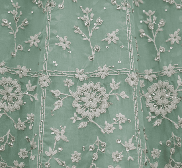 Mint Green Chikankari Bridal Lehenga - Image 5