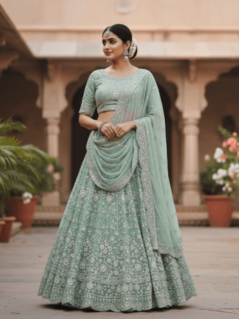 Mint Green Chikankari Bridal Lehenga