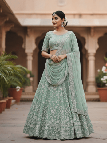 Mint Green Chikankari Bridal Lehenga