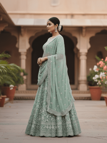Mint Green Chikankari Bridal Lehenga