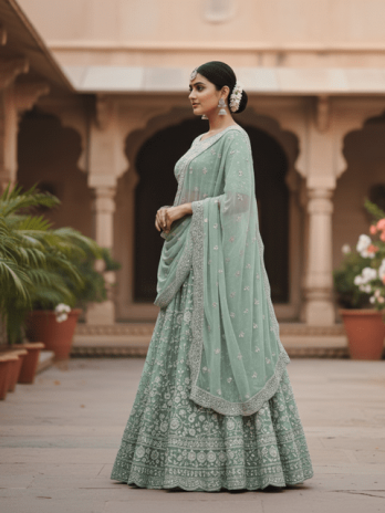 Mint Green Chikankari Bridal Lehenga