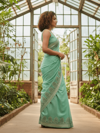 Mint Green Cotton Silk Guest Saree