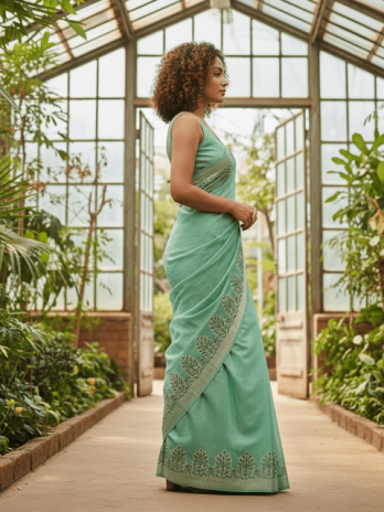Mint Green Cotton Silk Guest Saree