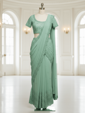 Mint Green Palazzo-Saree Fusion