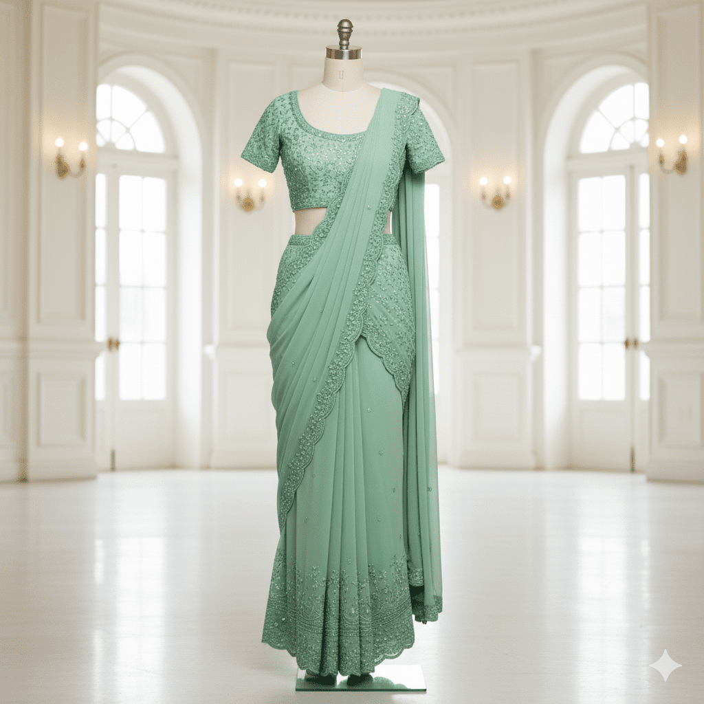 Mint Green Palazzo-Saree Fusion