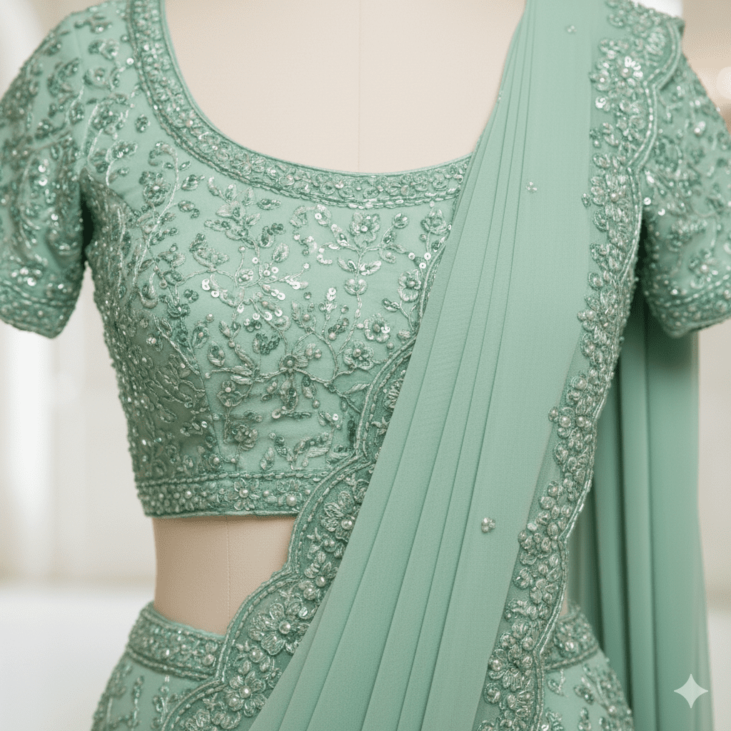 Mint Green Palazzo-Saree Fusion - Image 5