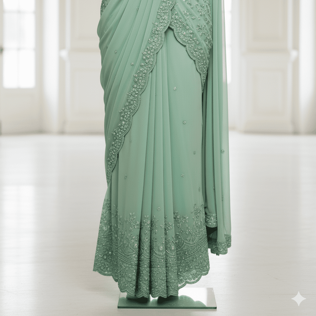 Mint Green Palazzo-Saree Fusion - Image 4