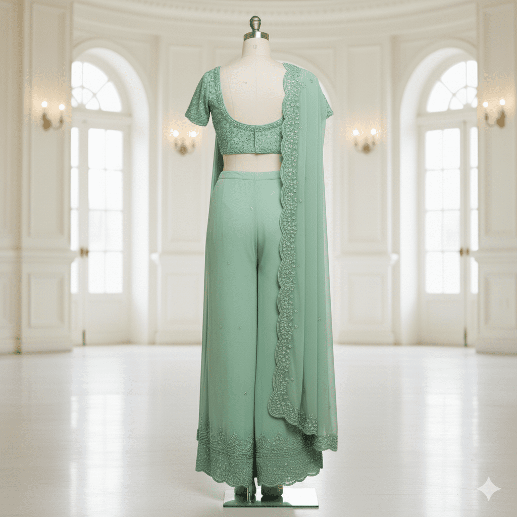 Mint Green Palazzo-Saree Fusion - Image 3