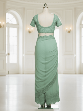 Mint Green Palazzo-Saree Fusion