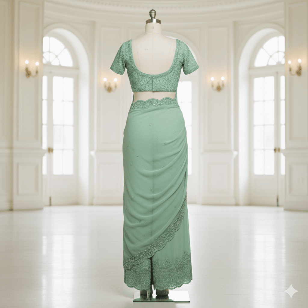 Mint Green Palazzo-Saree Fusion - Image 2