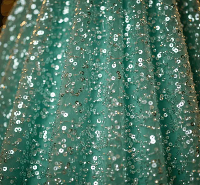 Mint Green Sequin Wedding Guest Lehenga - Image 5