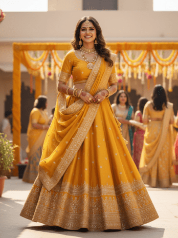 Mustard Yellow Silk Guest Lehenga