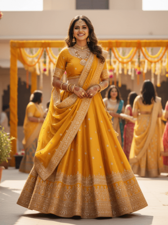 Mustard Yellow Silk Guest Lehenga