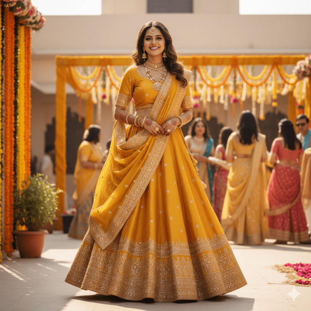 Mustard Yellow Silk Guest Lehenga