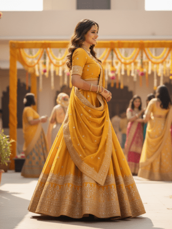 Mustard Yellow Silk Guest Lehenga