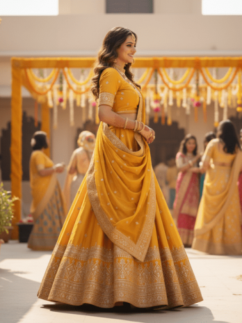 Mustard Yellow Silk Guest Lehenga