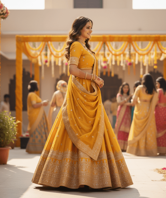 Mustard Yellow Silk Guest Lehenga - Image 2