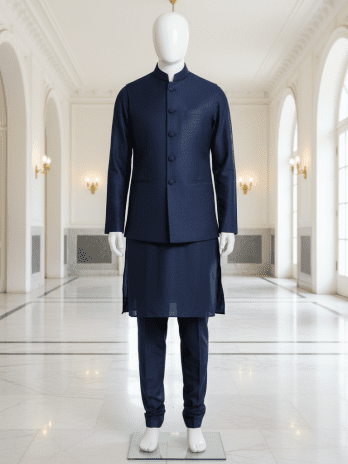 Navy Blue Nehru Jacket Set for Groom