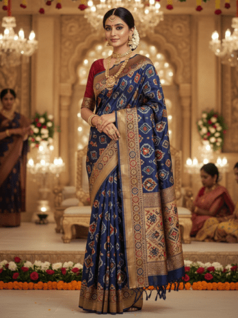 Navy Blue Patola Silk Bridal Saree