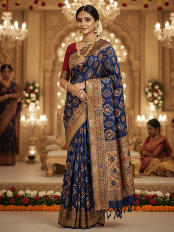 Navy Blue Patola Silk Bridal Saree