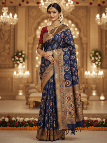 Navy Blue Patola Silk Bridal Saree