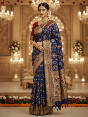 Navy Blue Patola Silk Bridal Saree
