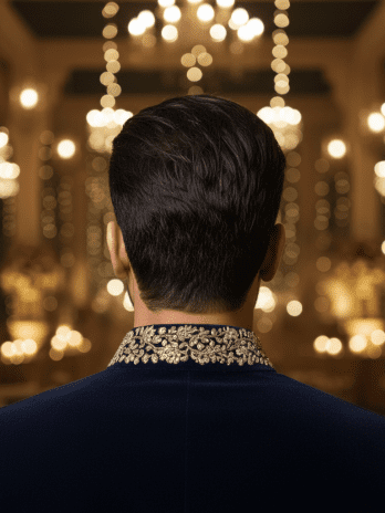 Navy Blue Velvet Embroidered Bandhgala