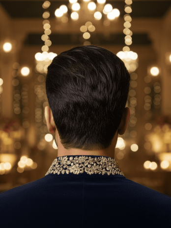 Navy Blue Velvet Embroidered Bandhgala