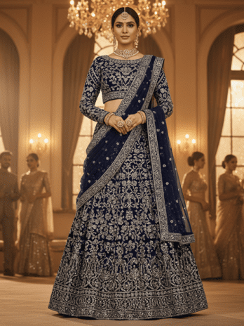 Navy Blue Velvet Guest Lehenga