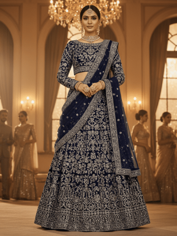 Navy Blue Velvet Guest Lehenga