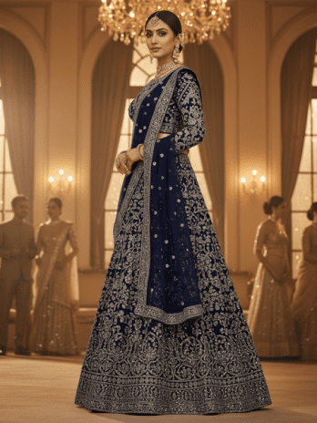 Navy Blue Velvet Guest Lehenga