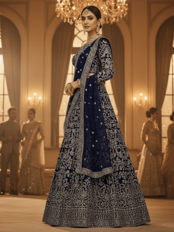 Navy Blue Velvet Guest Lehenga