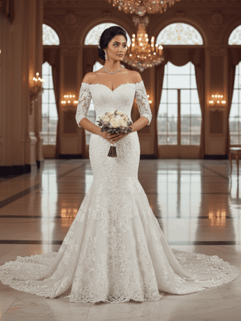 Off-Shoulder Mermaid Lace Wedding Gown