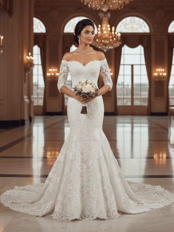 Off-Shoulder Mermaid Lace Wedding Gown