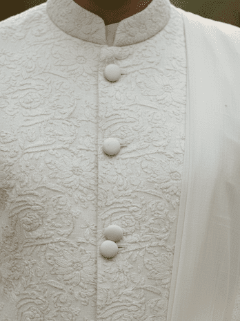 Off-White Khadi Sherwani with Nehru Collar