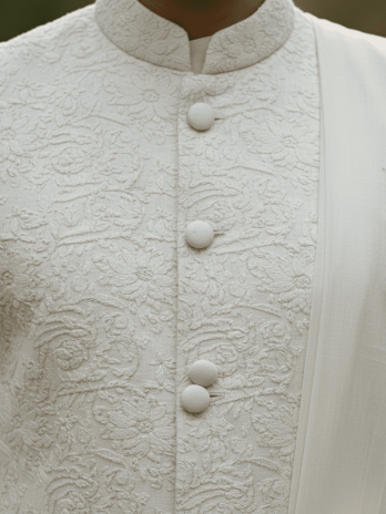 Off-White Khadi Sherwani with Nehru Collar