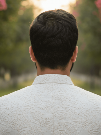 Off-White Khadi Sherwani with Nehru Collar