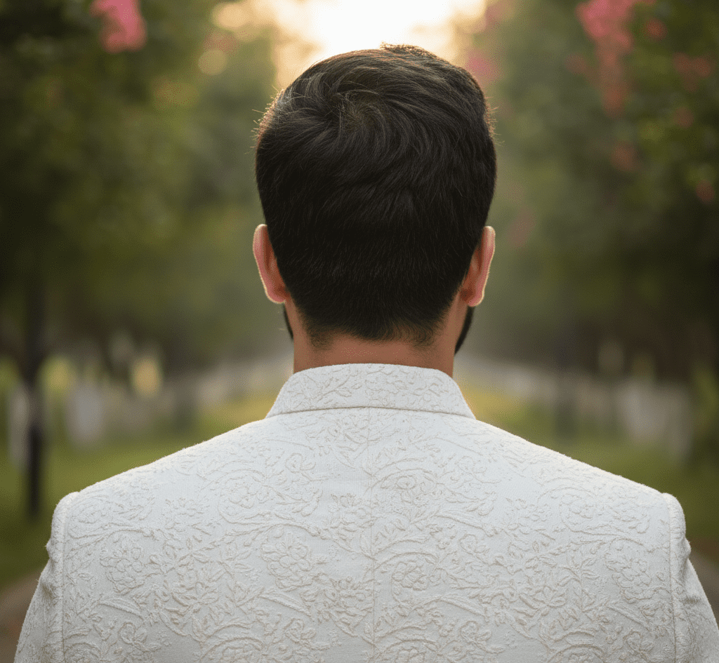 Off-White Khadi Sherwani with Nehru Collar - Image 2