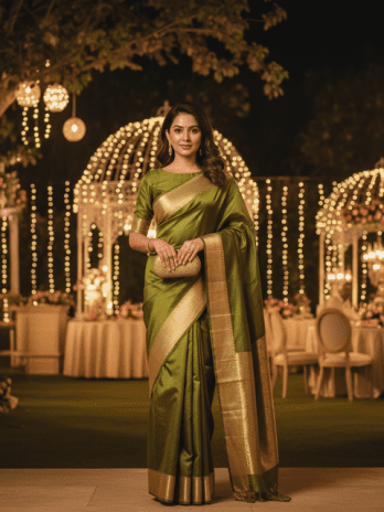 Olive Green Silk Guest Saree