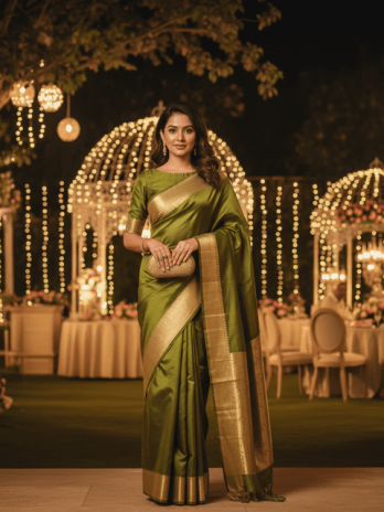 Olive Green Silk Guest Saree