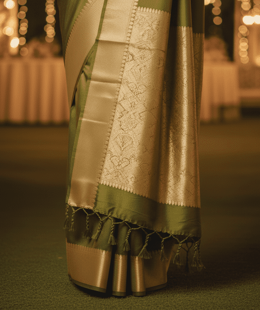 Olive Green Silk Guest Saree - Image 3