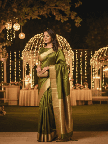 Olive Green Silk Guest Saree