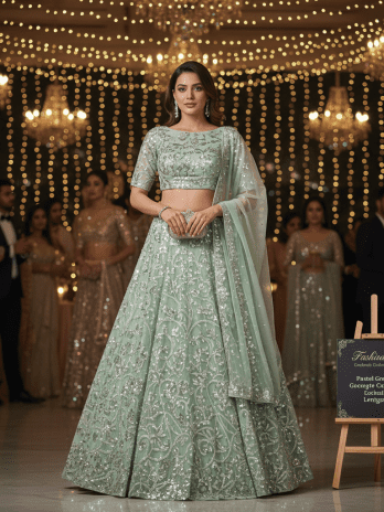Pastel Green Georgette Cocktail Lehenga